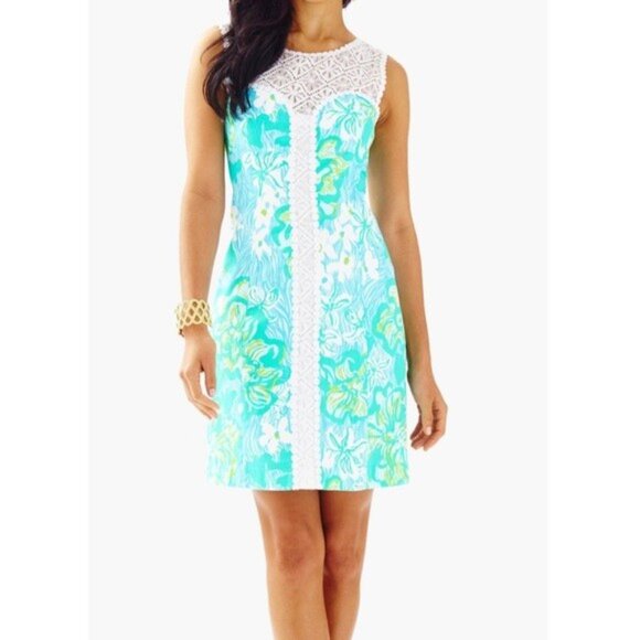 Lilly Pulitzer Dresses & Skirts - NWT Lilly Pulitzer Sofia Shift Dress Size 10 Lagoon Green Wave Rider Lace